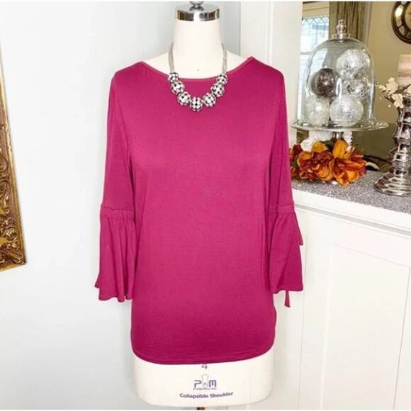 WHBM pink berry bell tie-sleeve blouse size S - Picture 3 of 6